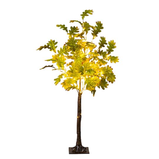 4Ft Pre-Lit Green Autumn Oak Artificial Fall Tree with 150 Warm White LED Lights By Nearly Natural in Yellow | 30" x 30" x 48" | Michaels®